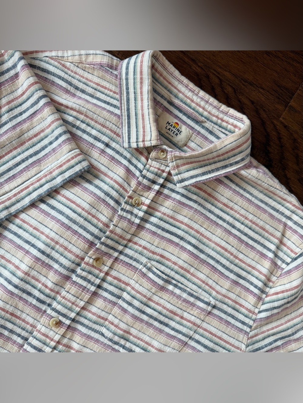 Marine Layer Stretch Selvage Short Sleeve Shirt Men’s Medium Multicolor Stripe